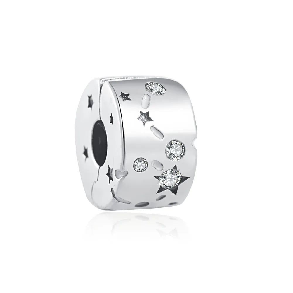 Blue Sparkling Zircon Star Moon Series Charms Beads Fit Original Bracelet Women DIY Pendant Accessories Jewelry 925 Silver Gifts