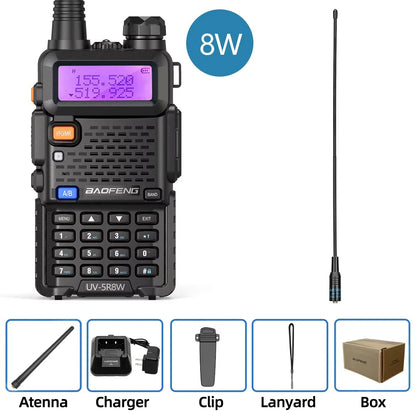 Walkie Talkie, UV 5R 5W 8W Dual Band Ham Two Way Radio, Vhf Uhf FM Radio, Handheld Transceiver, Hunting 16KM, BAOFENG