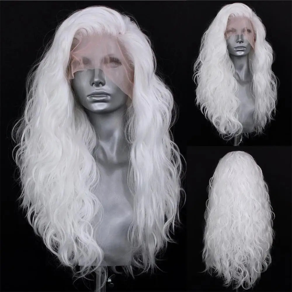 13*4 Synthetic Lace Front Wigs for Women, White Blonde Lace Wig, Heat Resistant Fiber Natural Hairline Cosplay Party Wigs, AIMEYA