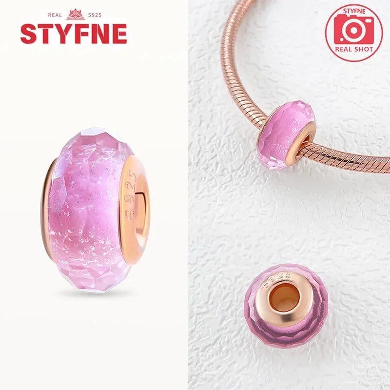 925 Sterling Silver Pink Color Series Beads Heart Flower Murano Glass DIY Jewelry Charms Fit Original Bracelet for Women Fine Gifts