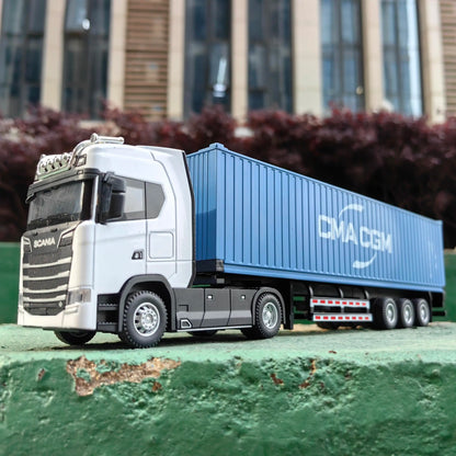 1:50 Alloy Diecast Large Truck Model Car Toy Simulation Container Toy Sound and Light Pull BackTransport Vehicle Model Kid Gifts