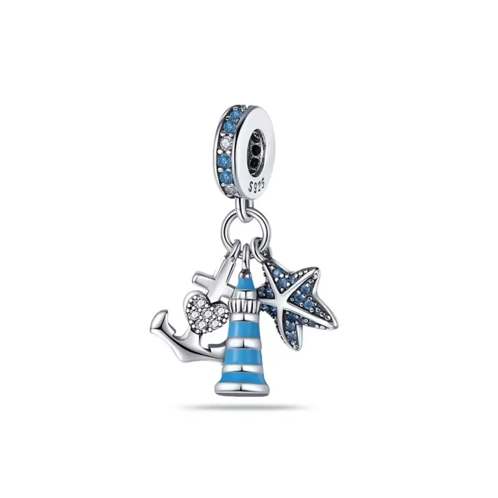 New 925 Silver Octopus crab Charm Bead Sea turtle starfish Seahorse dolphin Pendant Fit Original Bracelet Women DIY Jewelry Gift