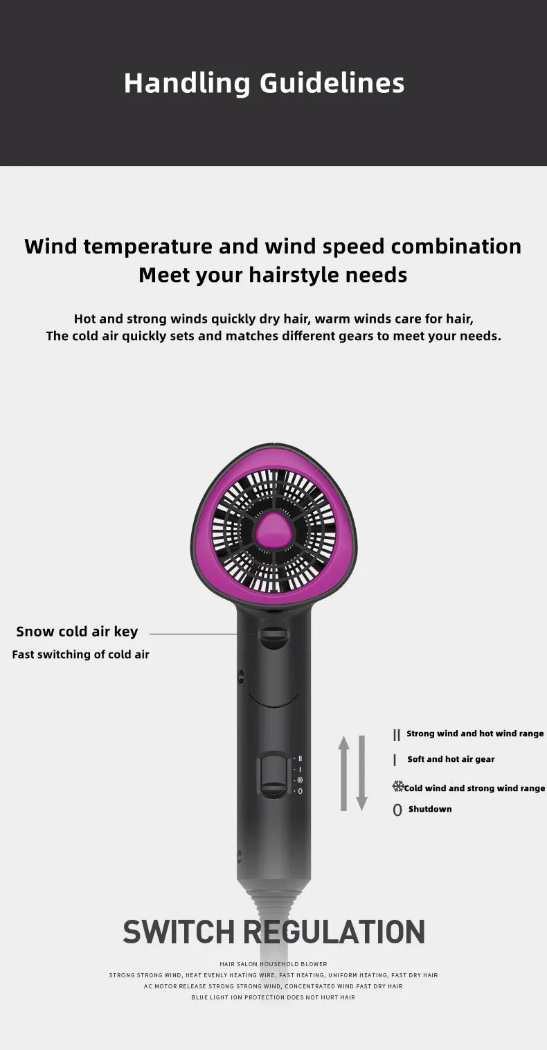 Popular Foldable Hair Dryer 1800W Blue Light Negative Ion Super Silent US/EU/UK Plug 110V/220V Home Barber Recommended