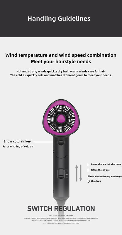 Popular Foldable Hair Dryer 1800W Blue Light Negative Ion Super Silent US/EU/UK Plug 110V/220V Home Barber Recommended