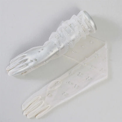 55 cm Transparent Wedding Gloves Pearls Long Elbow Mittens Mesh Arm Covers Women Party Bridal Dress Accessories Photo Props