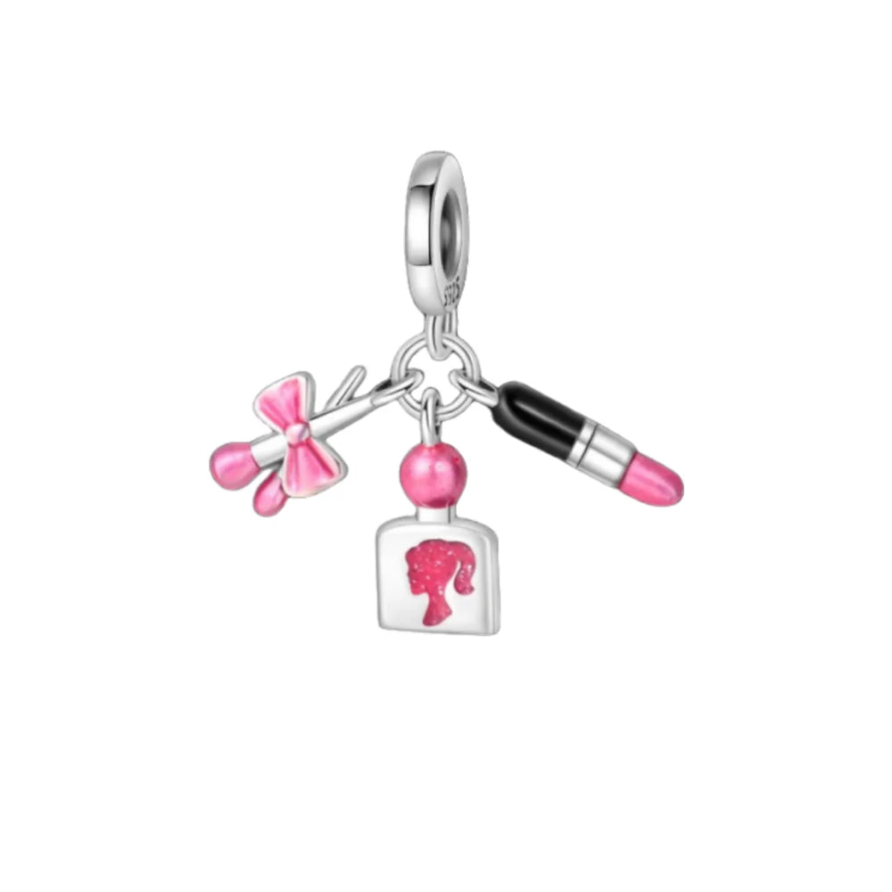 Pink Bead Bag Perfume Lipstick high heels Pendant fit Original Bracelet Accessories DIY Jewelry Women 925Silver Gift Trunk Charm
