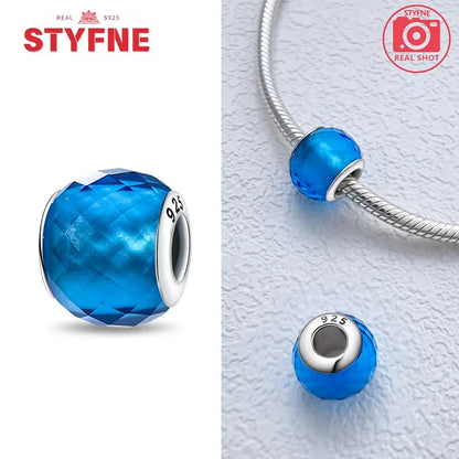 925 Sterling Silver Blue Series Crystal Enamel Murano Charm Bead Fits Original Bracelet for Women DIY Fine Jewelry Gifts