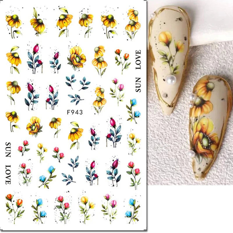 3d Nail Art Decals Tropical Palm Leaves Flowers Laces Faces Adhesive Sliders Nail Stickers Decoration For Nail Manicure