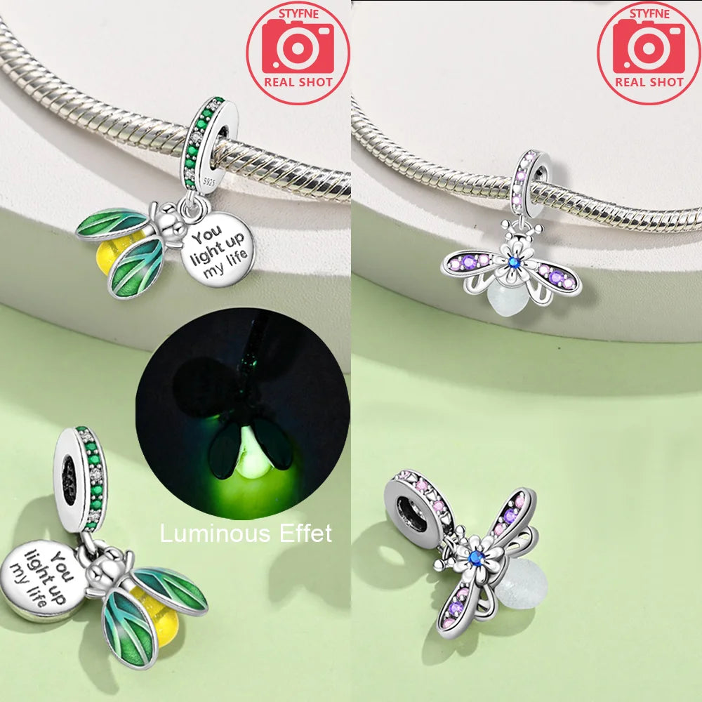Charms 925 Silver Blue Original Stars Heart Zircon Chameleon Panda Glass Beads Fit Bracelet Jewelry Women Diy Accessories