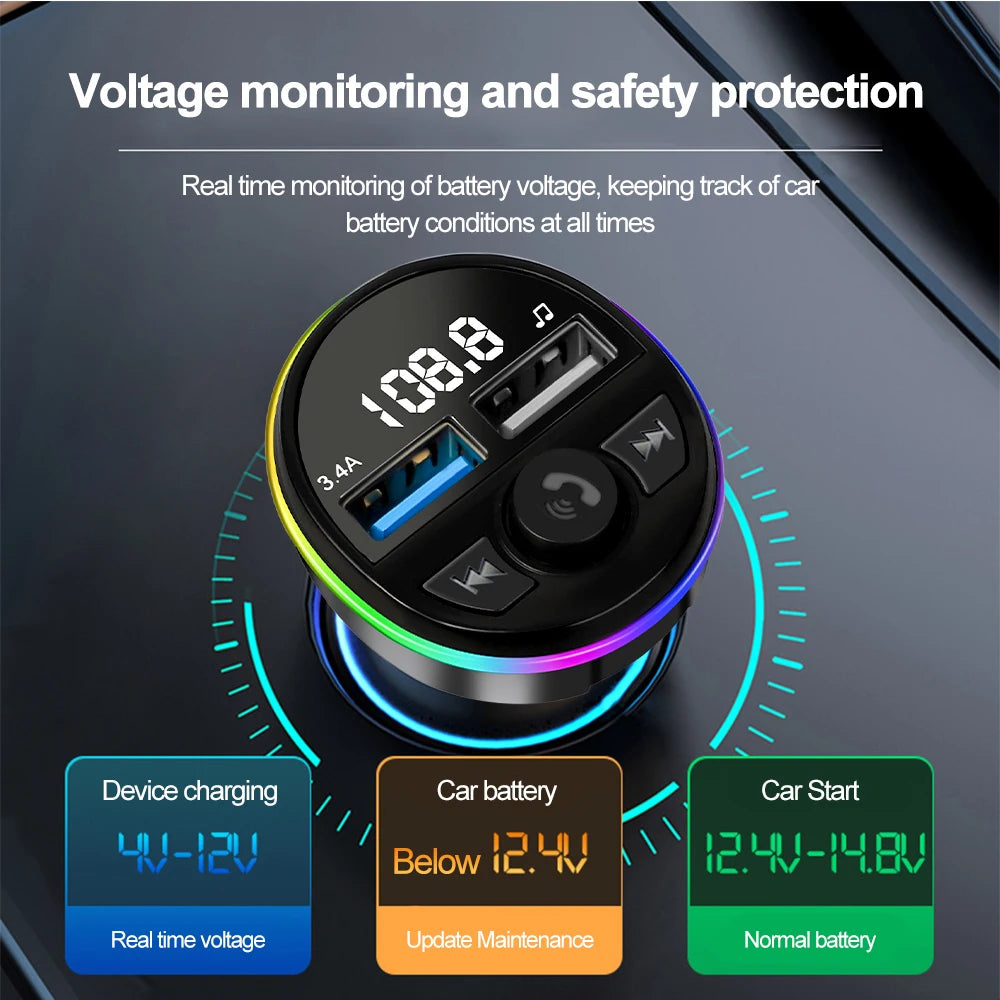 Bluetooth 5.0 FM Transmitter Car MP3 Modulator Player Handsfree Audio Receiver PD+USB Phone Charger With 3 in 1 Charge Cable
