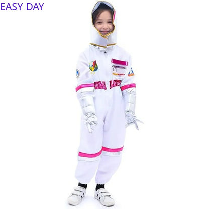 Disfraz de Halloween Astronauta para Niños y Niñas, Traje de Cosplay de Astronauta de Dibujos Animados, Mono de Fiesta Espacial, Traje de Spaceman Blanco, Bodysuit de Disfraz de Astronauta
