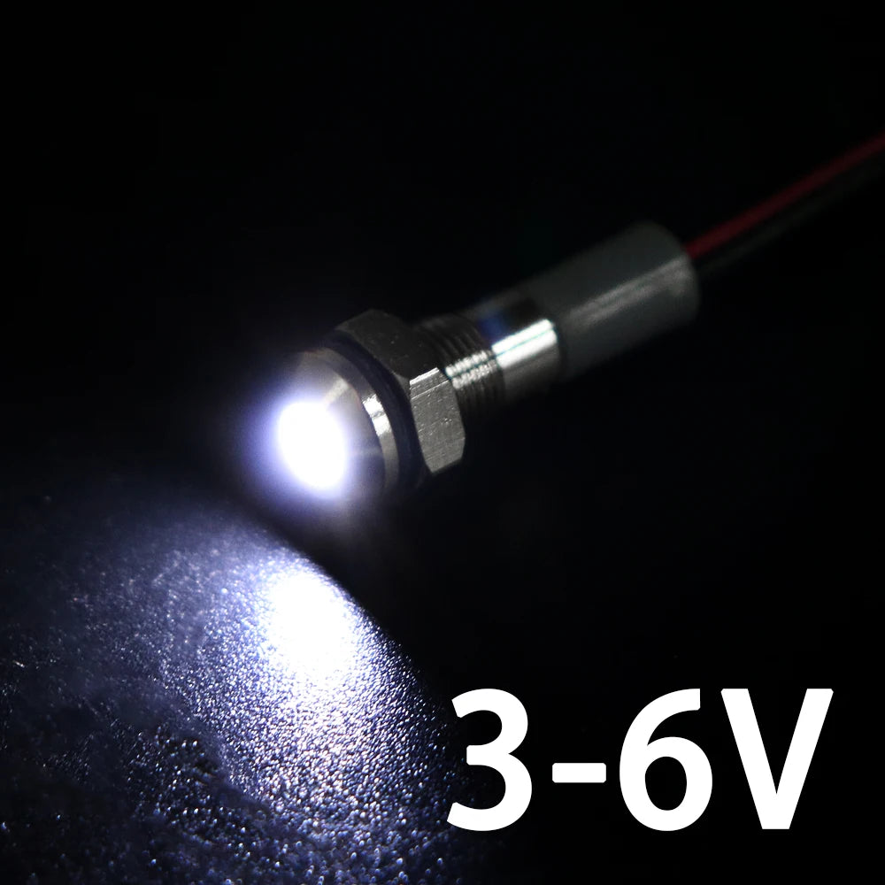 1PC IP65 6mm LED Waterproof Metal Indicator Light Signal Lamp With Wire 5V 12V 24V 220V Red/Yellow/Blue/Green/White Metal Button