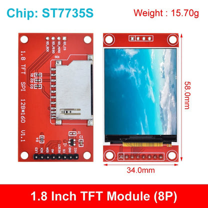 TFT Display, 0.96/1.3/1.44/1.8/2.4/2.8/3.5 Inch TFT Full Color Screen LCD Module, ST7735 ILI9341 Driver Interface SPI for Arduino