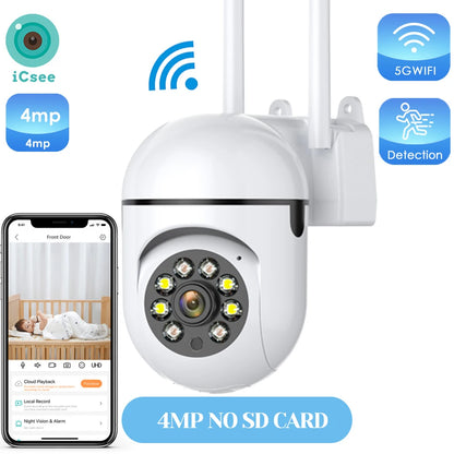 4MP Outdoor WiFi Camera 2K HD Security PTZ IP Camera AI Auto Detect Tracking Indoor Baby Night Color Camera Surveillance ICSee