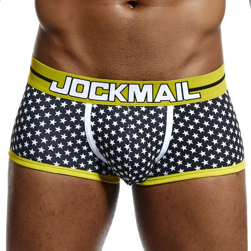 Male Panties, Breathable Boxers, Cotton Men Underwear, U convex pouch Sexy Underpants, Printed leaves Homewear Shorts, JOCKMAIL