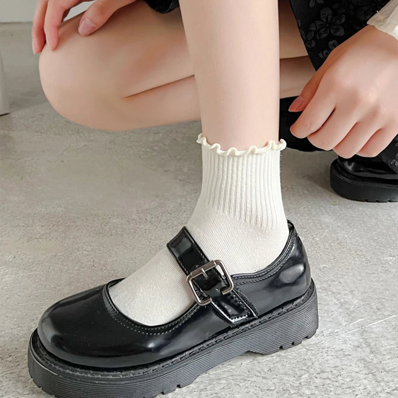 Japanese Winter Rolled Edge Short Socks Cute Socks Women Fresh Winter Wooden Ear Edge Female Socks Student Lo Niang Short Socks