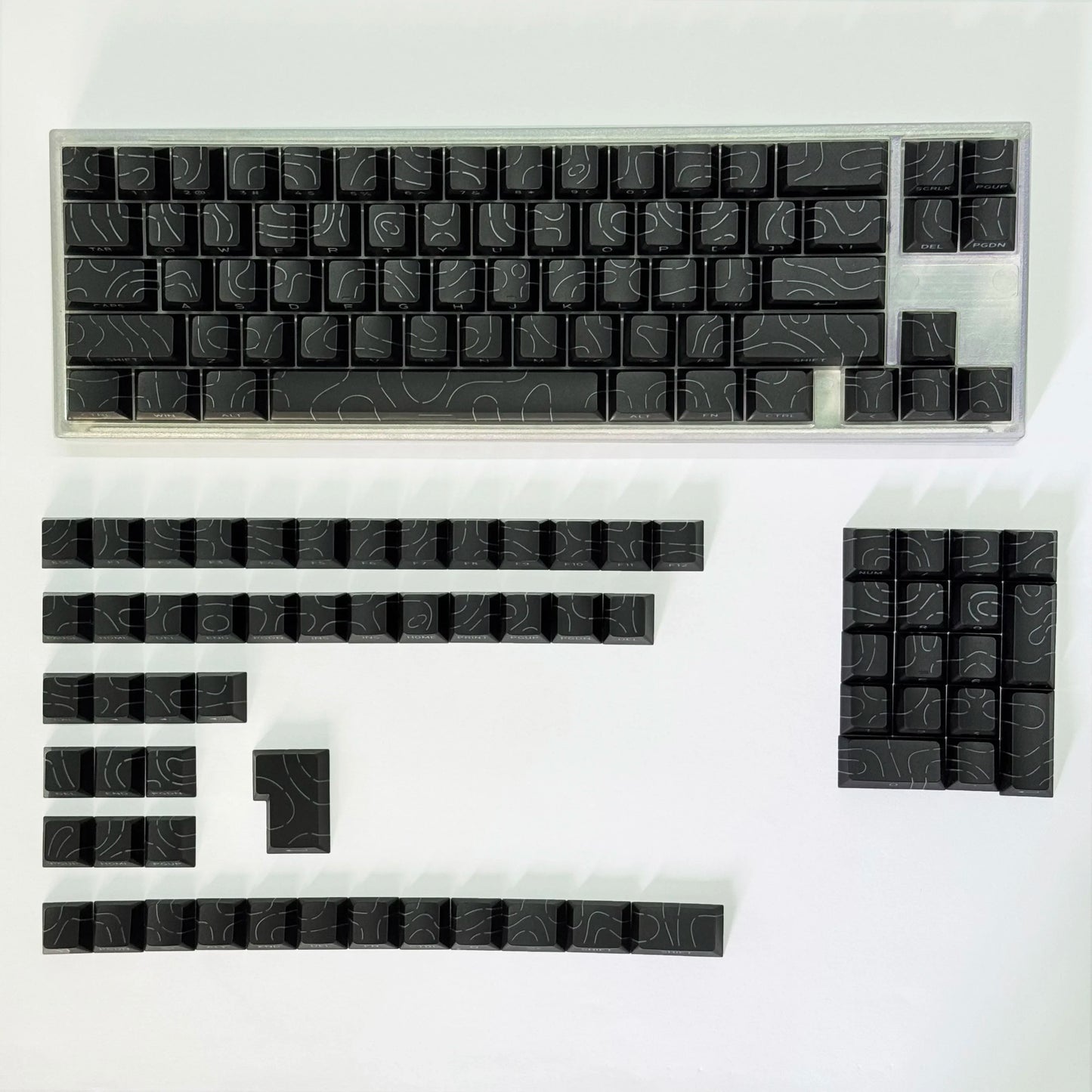 Contour Lines Translucent Keycaps Side Engraving Cherry Profile Black White Key Cap 60 70 80 90 100 Layout Mechanical Keyboard