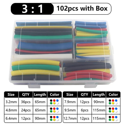 102-750pcs 2:1 Thermoresistant Tube Heat Shrink Wrapping Kit Assorted Wire Cable Insulation Sleeving 3:1 Heat Shrink Tube Set