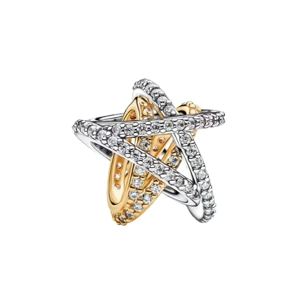 Blue Sparkling Zircon Star Moon Series Charms Beads Fit Original Bracelet Women DIY Pendant Accessories Jewelry 925 Silver Gifts
