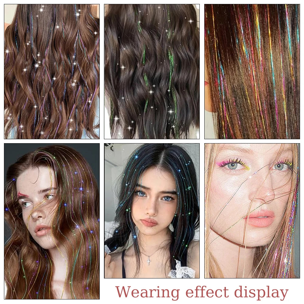 36/48Inch, Sparkle Hair Tinsel Rainbow Colored Strands, Girls Headwear, Hair Laser, False Hair Extensions, Decor Glitter