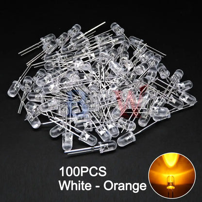 100PCS/LOT, 5mm LED Diode, F5 Assorted Kit, White Green Red Blue Yellow Orange Pink Purple Warm White DIY Light Emitting Diodes, IBUW