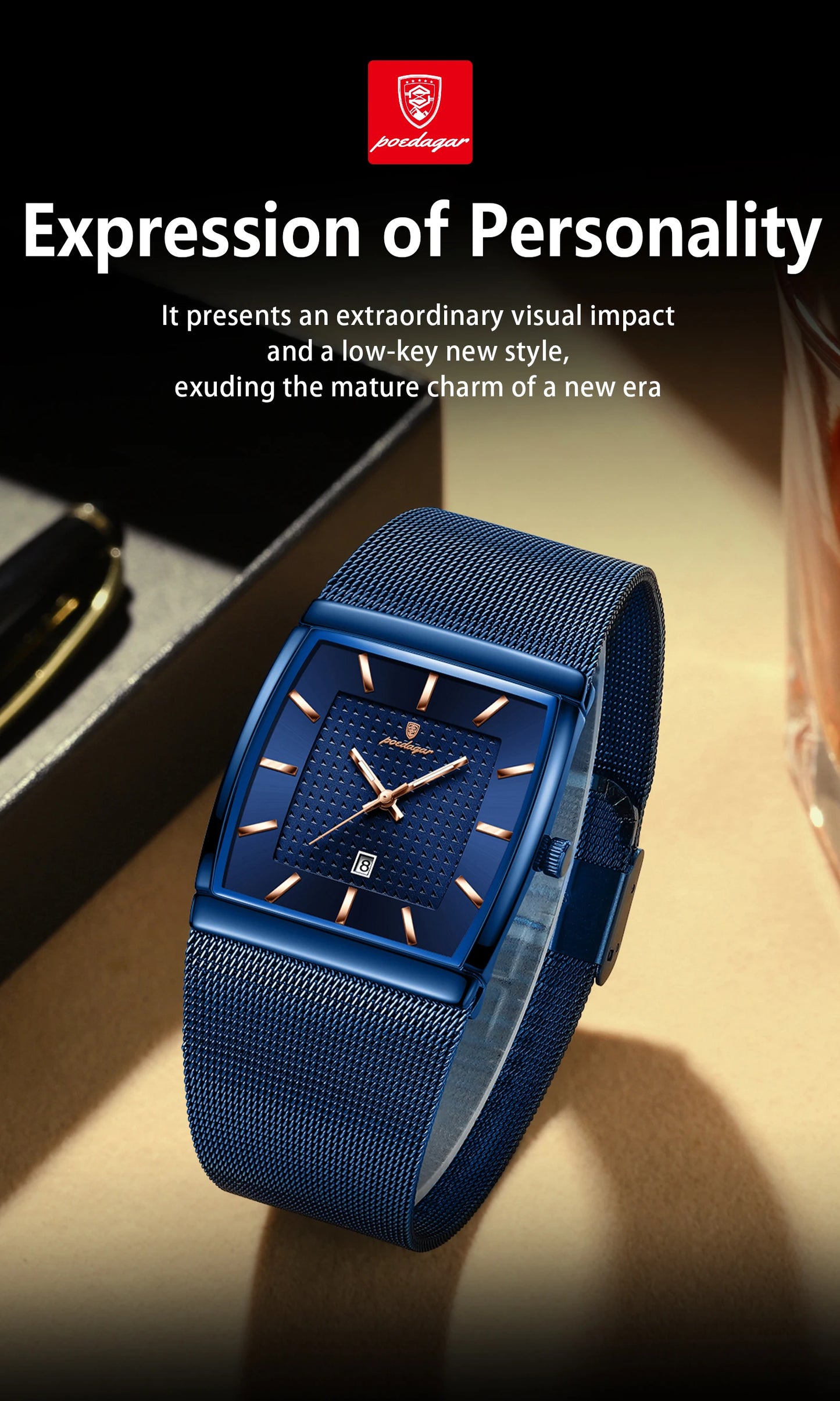 POEDAGAR Fashion Luxury Man Wristwatch Waterproof Luminous Stainless Steel Mesh Men's Watch Date Quartz Business Watches For Men