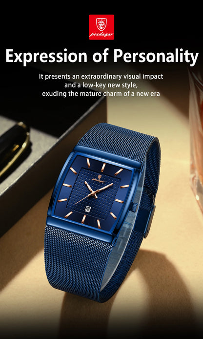 POEDAGAR Fashion Luxury Man Wristwatch Waterproof Luminous Stainless Steel Mesh Men's Watch Date Quartz Business Watches For Men
