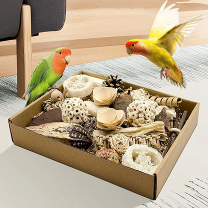 Natural Bird Toy Set Bamboo Weaving Interactive Parrot Chewing Toys Loofah Rattan Ball Conure Shredding Toys