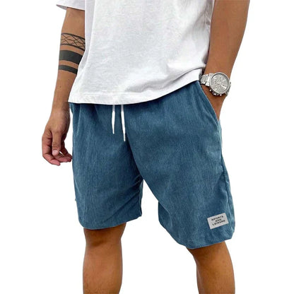 Summer Men's Solid Corduroy Shorts with Drawstring Casual Elastic Waist Fit for Outdoor Daily Activities Streetwear