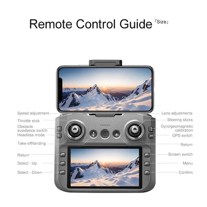 Drone A14Pro Max 8K HD Three Camera Brushless Optical Flow Obstacle Avoidance Foldable Quadcopter UAV 4.5-inch Large Screen Toys