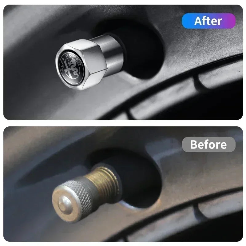4Pcs Metal Car Wheel Tire Air Valve Caps Stem Covers For Alfa Romeo Mito Brera 147 Giulietta 159 156 Stelvio Sportiva Giulia