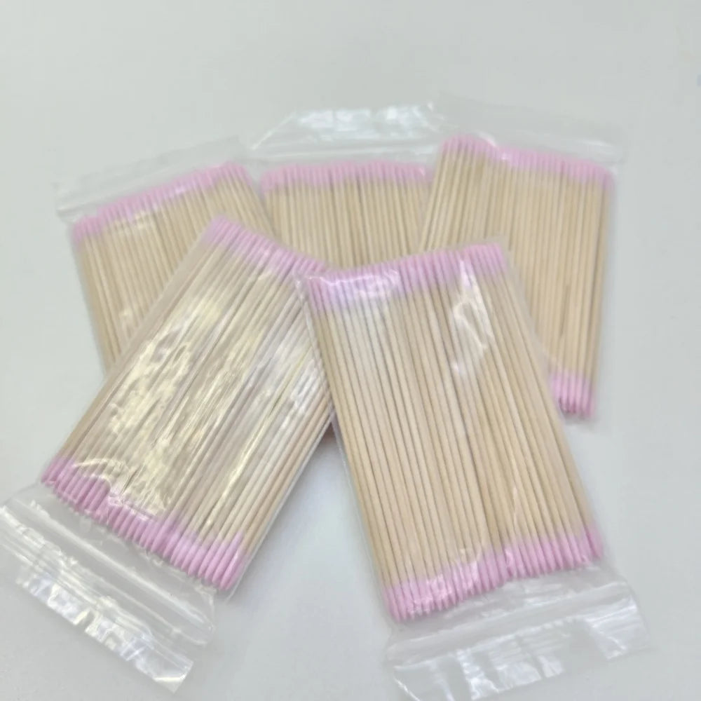100/300/500 Pcs Disposable Ultrasmall Cotton Swab Brush Lint-Free Micro Wood Makeup Brushes for Eyelash/Tattoo Cleaning, Tattoo Accessories