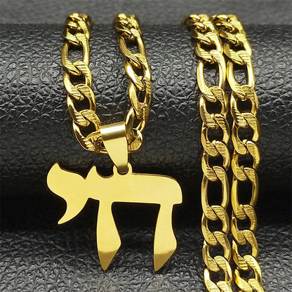 Hebrew Letter Hai Chai Symbol Pendant Necklace For Women Men Stainless Steel Jewish Life Symbol Necklace Religion Amulet Jewelry