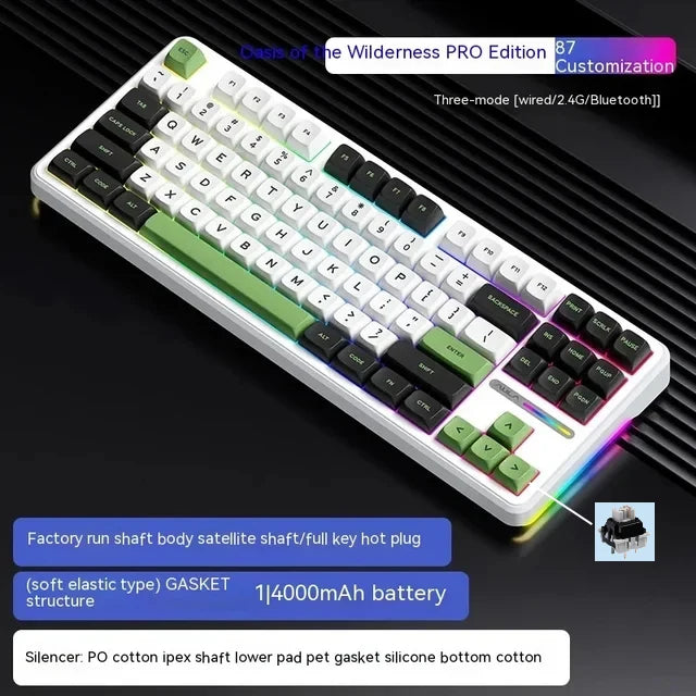 F87Pro Mechanical Keyboard, 2.4g/Usb/Bluetooth Tri Mode Wireless 87 Key 5 Layer Silencing Filling Suitable For Gaming Typing, AULA