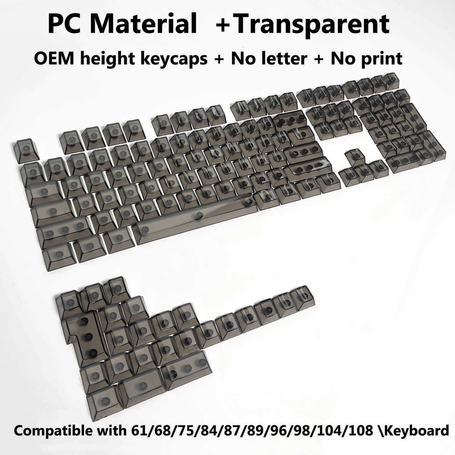 Full Sets Transparent Keycaps for Mechanical Keyboard Front/Side/None Print RGB Backlit Full/Misty Transparent Keycap 130+ Key