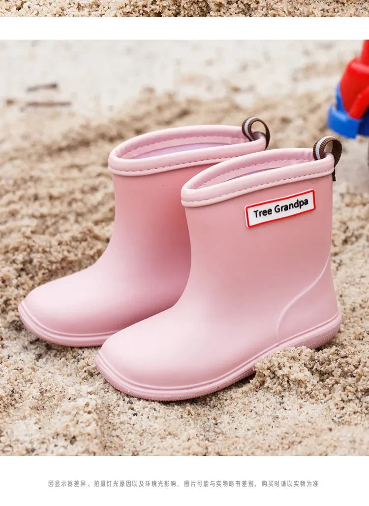 Kids Rain Boots Girls Boys Rainboots Anti-Slip Children Baby Rain Shoes PVC Waterproof Mid-Calf Water Shoes Soft Rubber