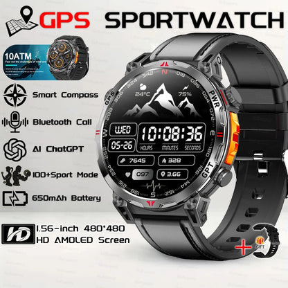 2026 New Outdoor GPS Sports Smartwatches Men Compass 10ATM Waterproof 24/7 Health Monitoring ChatGPT Bluetooth Call Smart Watch