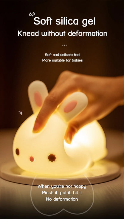Touch Sensor RGB LED Rabbit Night Light 16 Colors USB Rechargeable Silicone Bunny Lamp for Children Baby Toy Festival Gift
