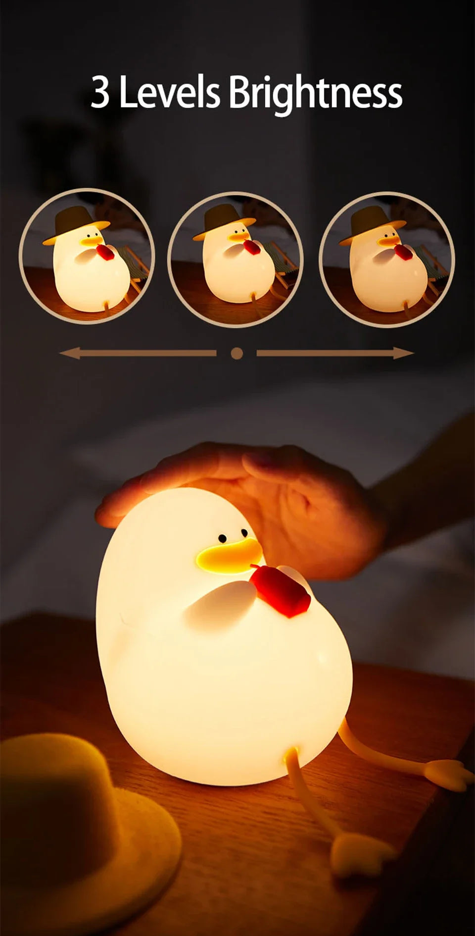 Rechargeable LED Night Light Cute Duck Silicone Patting Lamp Nursery Children Nightlights Home Bedside Room Decor Birthday Gift