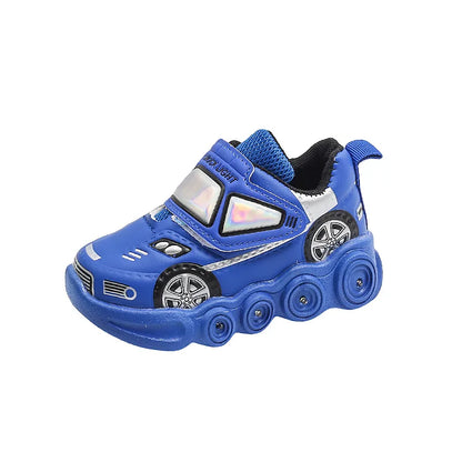 2026 Kids' Casual Shoes Led Light Car Club Cartoon PU Leather Spring Shoes For Children Anti-slip Red Blue Shoes Size 21-30