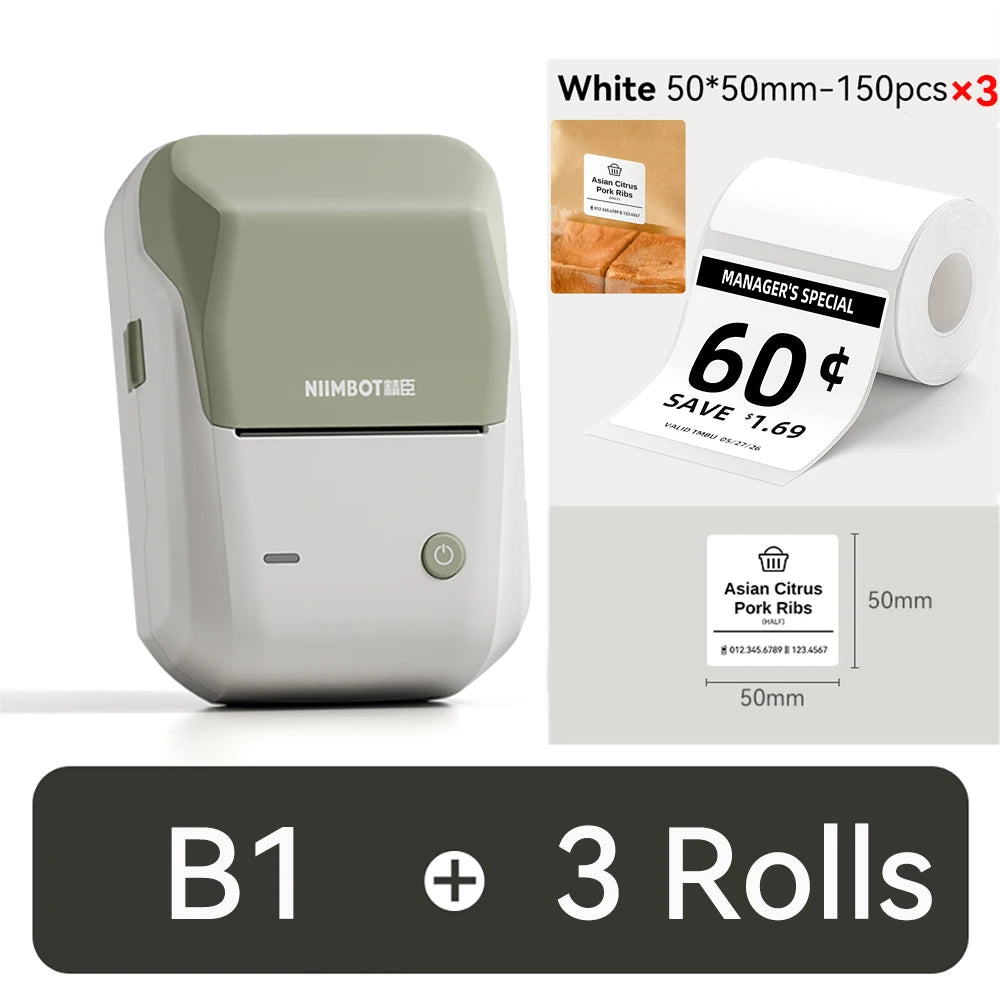 NIIMBOT B1 Portable Thermal Printer With Tapes 2 Inch Adhesive Label Printer Mini Bluetooth Sticker Maker Support Smartphones PC