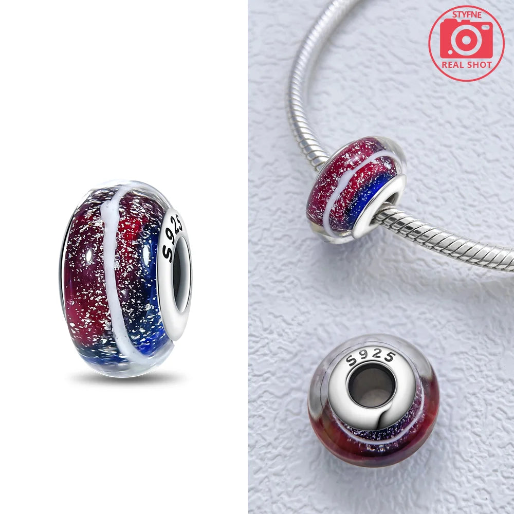 Original 925 Silver Charms Flower Blue Star Green Turtle Glass Beads Fit Bracelet Women DIY Gift Murano Jewelry Accessories