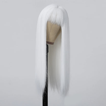 White Long Straight Synthetic Wigs for Women, Colorful Cosplay Party Fake Hair with Bangs, White Wig, HighTemperature Fiber, HENRY MARGU