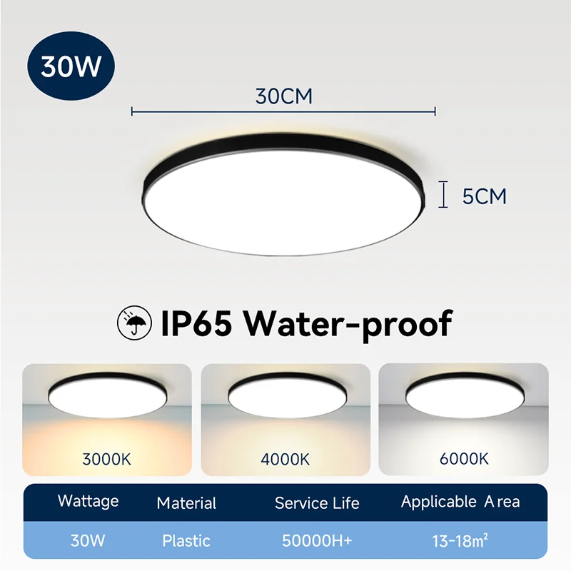 Waterproof Bathroom Lamp Ceiling Led Ceiling Lights 18W 30W 40W Round Led Ceiling Lamp For Kitchen Living Room Toilet Room 220V