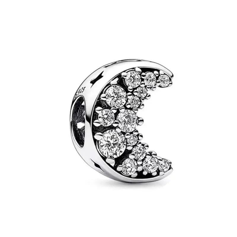 Blue Sparkling Zircon Star Moon Series Charms Beads Fit Original Bracelet Women DIY Pendant Accessories Jewelry 925 Silver Gifts