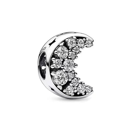 Blue Sparkling Zircon Star Moon Series Charms Beads Fit Original Bracelet Women DIY Pendant Accessories Jewelry 925 Silver Gifts