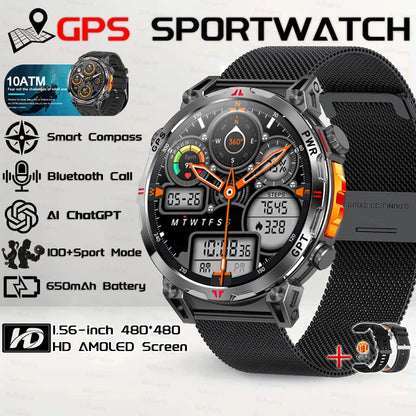 2026 New Outdoor GPS Sports Smartwatches Men Compass 10ATM Waterproof 24/7 Health Monitoring ChatGPT Bluetooth Call Smart Watch