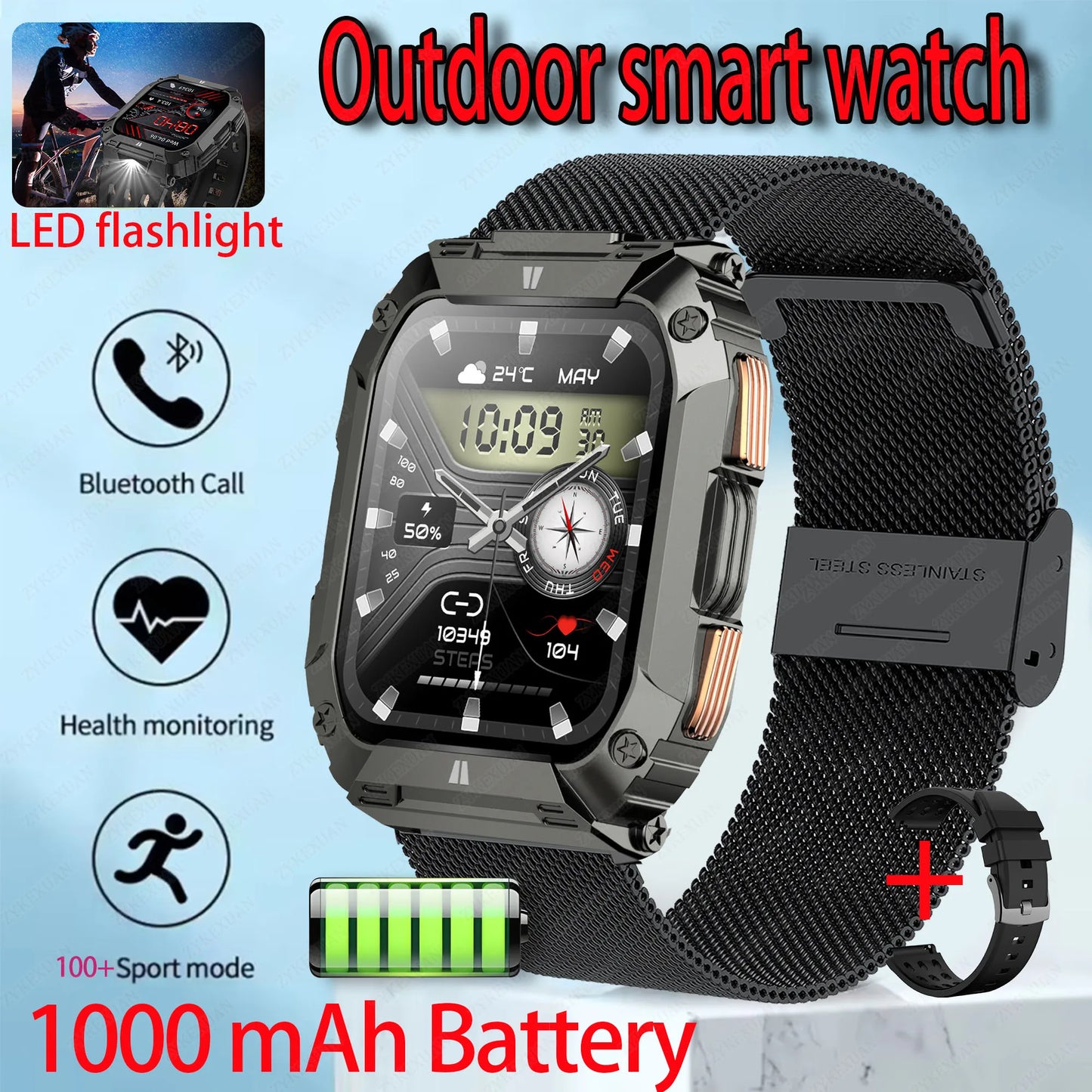 New 1000mAh Battery Smart Watch, 1.95 Inch AMOLED Screen, Men Outdoorsports Watch, IP68 Waterproof Bluetooth Call Sports Smartwatch