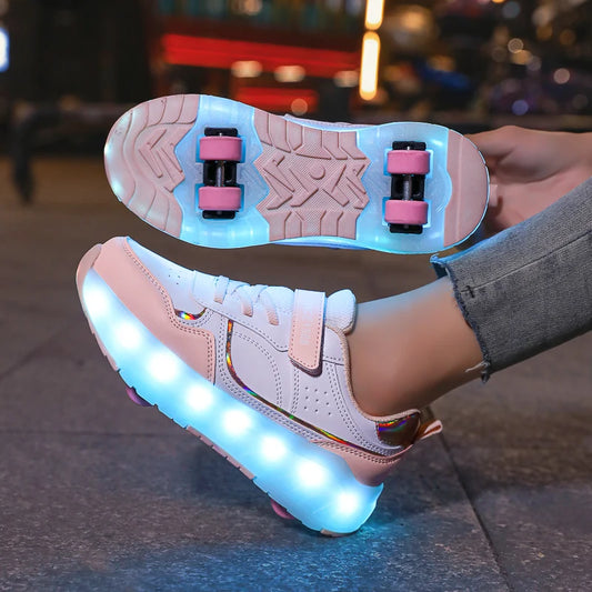 Luminous Roller Skate Shoes Wheels Removeable Sneakers Kids Roller Shoes USB Charge Light Up Sport Skate Board Shoes Boys Girls