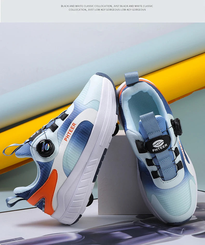 Kids Two Wheels Roller Skating Shoes With Light Magic Stick Walking Shoes Detachable Wheels Roller Skate Shoes For Teenagers